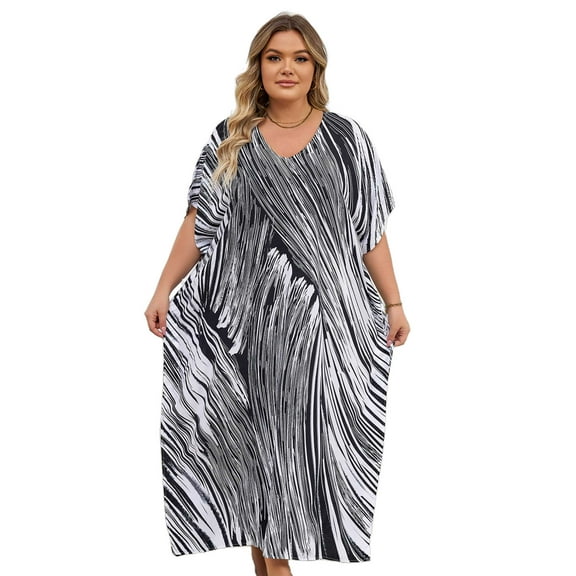 V nech Maxi Beach Dresses for Swimwear Women Plus Size Kaftan Loungewear Long Caftan Robe Summer Casual muumuu Dress Lightweight House Wear Soft Night Gown Vacation Tunic