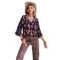 thumbnail image 1 of V neck Blouses for Women Dressy Casual 3/4 Sleeve  Floral Print Tops Loose Flowy Tops Embroidered Shirts, 1 of 7