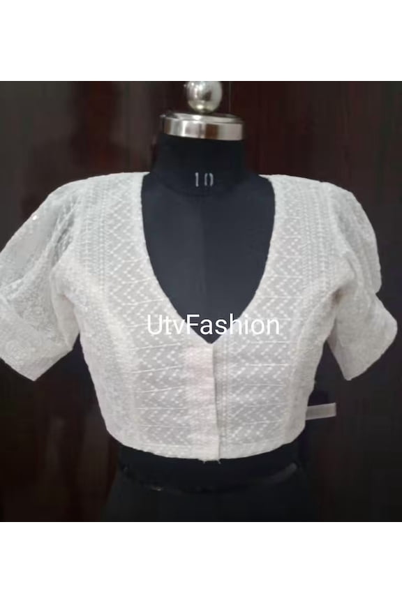 V neck Chikankari EMBROIDERED BLOUSE, puff short Sleeves, Woman Choli Blouse, Party Wear Blouse, Saree Choli Blouse || Free Shipping ||