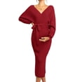 thumbnail image 1 of V-neck Maternity Nursing Dress Maternity Women Knit Outfits with Belt, 1 of 4