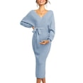 thumbnail image 1 of V-neck Maternity Nursing Dress Maternity Women Knit Outfits with Belt, 1 of 4