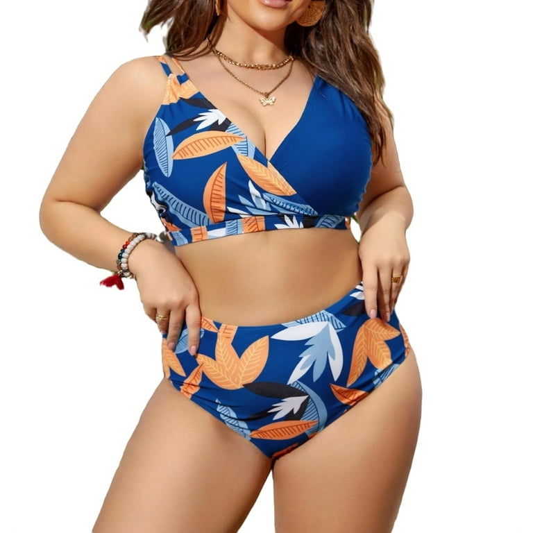 V neck Multicolor Plus Size Bikini Sets Women s Plus
