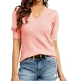 thumbnail image 1 of V-neck Short Sleeve Sweater Womens Crew Neck Pullover Tops Ribbed Knit Sweater Blouse Puff, 1 of 3