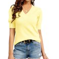 thumbnail image 1 of V-neck Short Sleeve Sweater Womens Crew Neck Pullover Tops Ribbed Knit Sweater Blouse Puff, 1 of 3