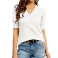 thumbnail image 1 of V-neck Short Sleeve Sweater Womens Crew Neck Pullover Tops Ribbed Knit Sweater Blouse Puff, 1 of 3