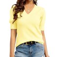 thumbnail image 1 of V-neck Short Sleeve Sweater Womens Crew Neck Pullover Tops Ribbed Knit Sweater Blouse Puff, 1 of 3