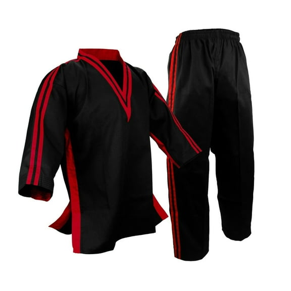 V-neck Taekwondo Karate Demo Gi Team Uniform Freestyle Competition Martial Arts Suits Black with Red Trim (2)