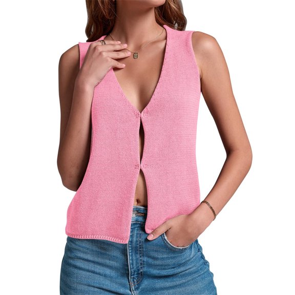 V-neck Women's Summer Basic Vest Crochet Knit Vest SSweater Sleeveless Vest Top