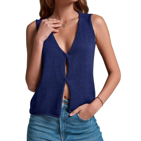 V-neck Women's Summer Basic Vest Crochet Knit Vest SSweater Sleeveless Vest Top