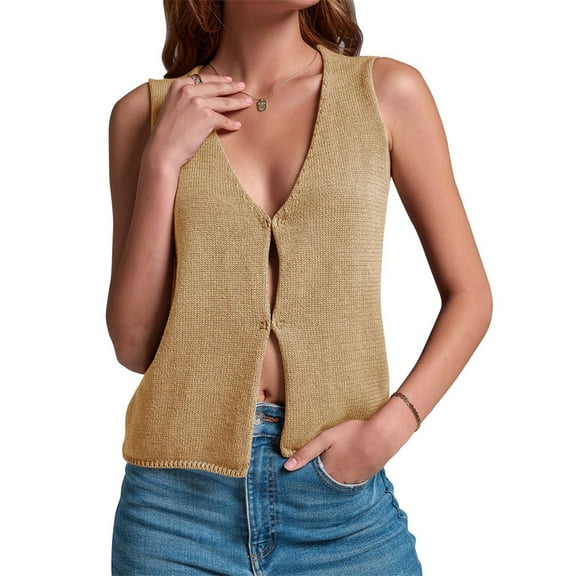 V-neck Women's Summer Basic Vest Crochet Knit Vest SSweater Sleeveless Vest Top