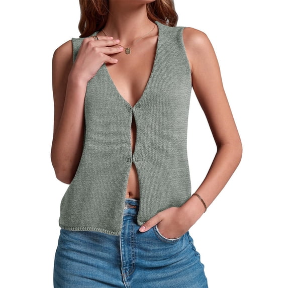 V-neck Women's Summer Basic Vest Crochet Knit Vest SSweater Sleeveless Vest Top