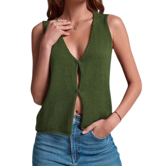 V-neck Women's Summer Basic Vest Crochet Knit Vest SSweater Sleeveless Vest Top
