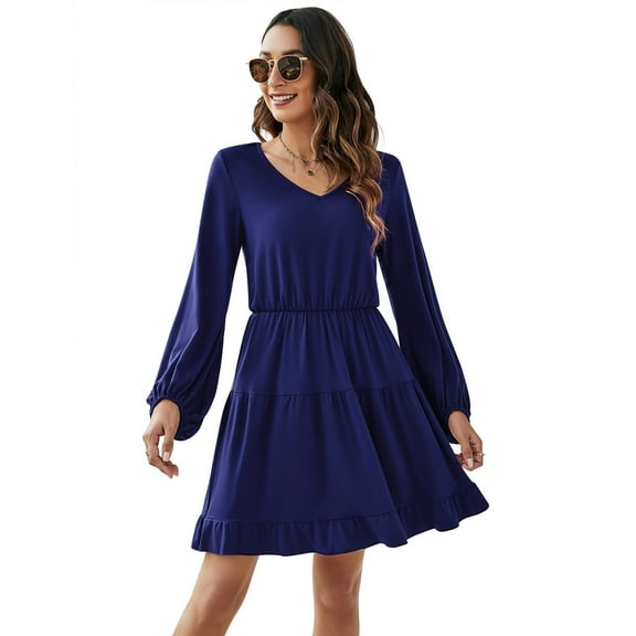 V-neck balloon sleeve hem mini dress