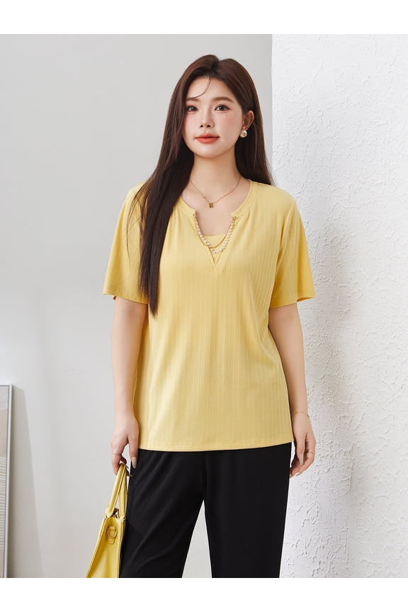 V-neck metal chain embellished top