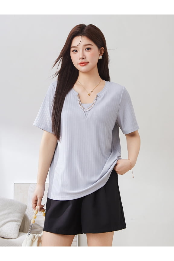 V-neck metal chain embellished top