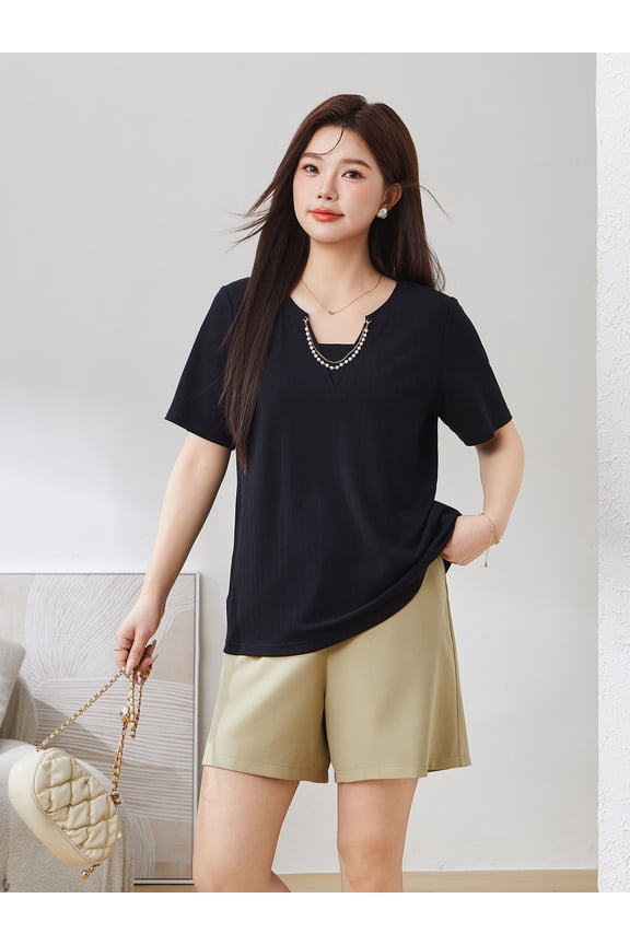 V-neck metal chain embellished top