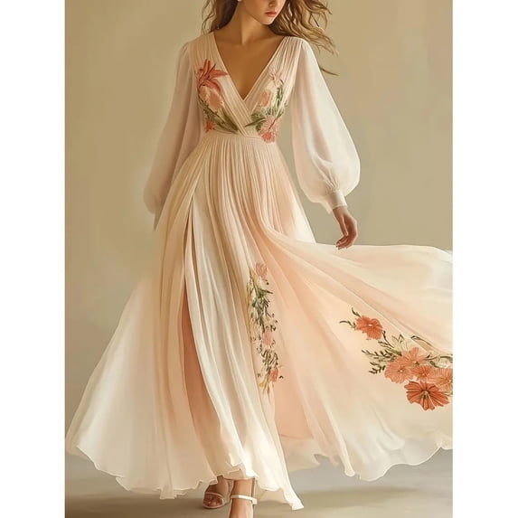 V-neck short-sleeved printed casual dress