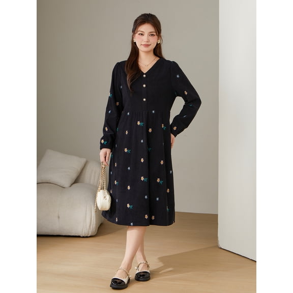 V-neck slim embroidered temperament dress