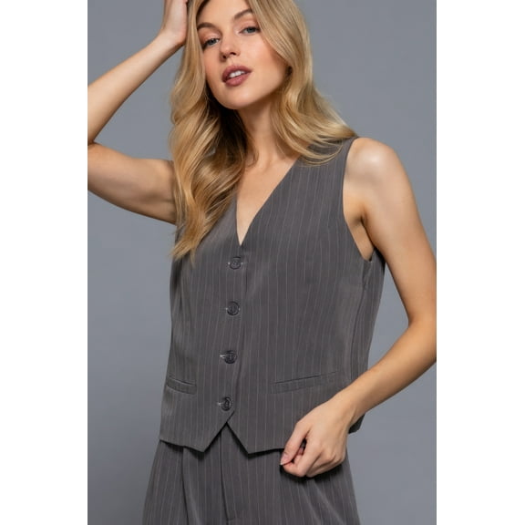 V-neckline Pin Stripe Woven Vest