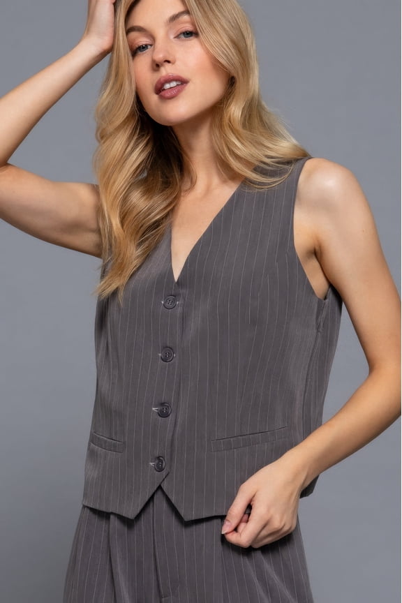 Women's Pin Stripe Woven Vest, Small