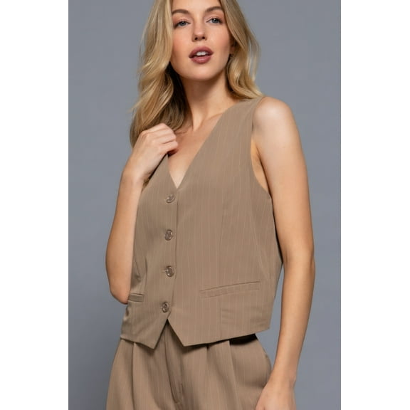 V-neckline Pin Stripe Woven Vest