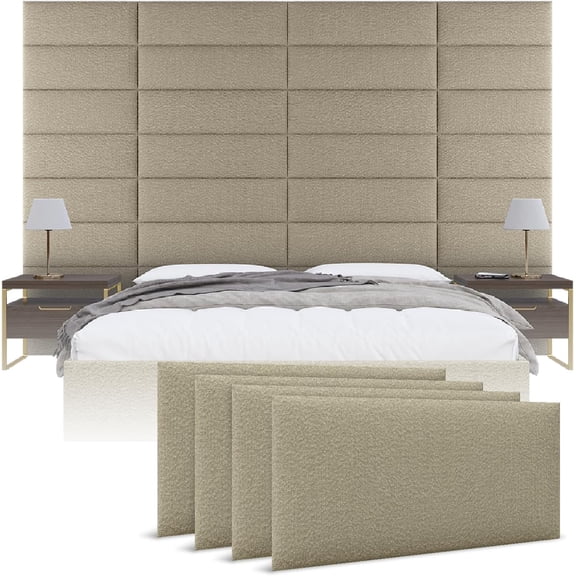 Vnt Upholstered Wall Panels - King/Cal King Size Wall Mounted Headboards - Boucle Beige - Twin/King - Set of 4 Panels (Each Individual Panel 39"x11.5")