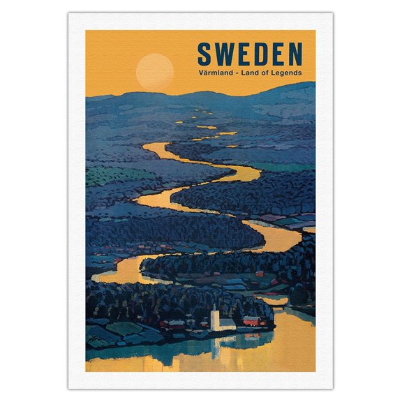 Värmland Sweden - Land of Legends - Vintage Travel Poster by Aon c.1946 - Fine Art Rolled Canvas Print 27in x 40in