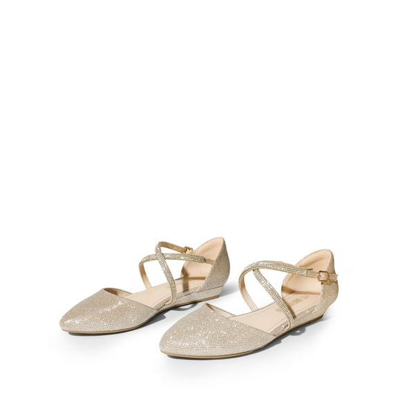 V-shaped Cutout Low Wedge Ankle Strap Flats for Business Office and Work