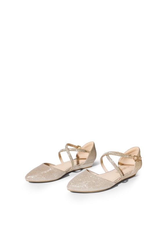 V-shaped Cutout Low Wedge Ankle Strap Flats for Business Office and Work