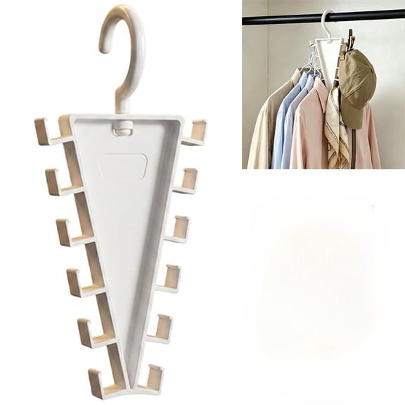 V-shaped Double-sided Hanging Bracket 12 Hooks Rotatable Closet Organizer Space Saving Storage Rack for Clothes Hats Belts Scarves Caps Bedroom Dorm Entryway Apartment Accessories Holder (A)