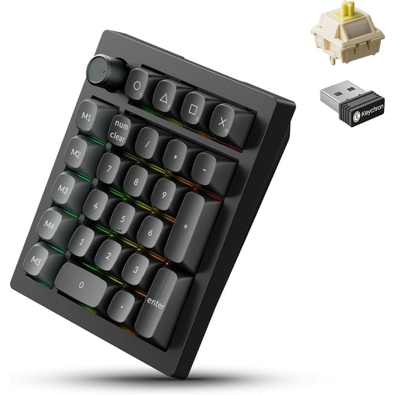 V0 Ultra 8K Polling Rate Wireless (2.4 GHz & Bluetooth) ZMK Custom Number Pad with Hot-swappable Banana Switches 360-Hr Battery OSA PBT Keycaps RGB Backllit for Mac Windows Linux