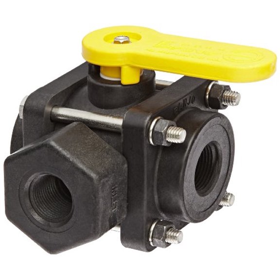 V075SL Polypropylene Side Load Ball Valve, Three Piece, Three Way, Full Port, 3/4" NPT Female$$Plumbing & HVAC