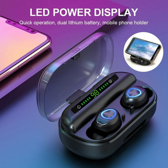 V10 LED Display Wireless Bluetooth-compatible 5.0 In-Ear Earphone Touch Control Headphone,Black