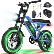 ESKUTE V100 Electric Bike for Teens Adults, 750W Peak 1500W 28 Mph 48V 13 Ah,16x4.0 Fat Tire E Bicycle, 7-Speed E-Bike with Dual Suspension, Blue with Lock & Phonebag UL2849