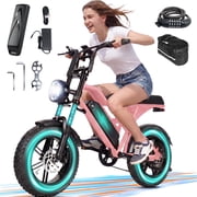 ESKUTE V100 Electric Bike for Teens Adults Students, 750W 20 Mph 48V 13 Ah,16"x4.0" Fat Tire E Bicycle, 7-Speed Dual Suspension Mountain EBike Pink with Phonebag & Lock, UL2849