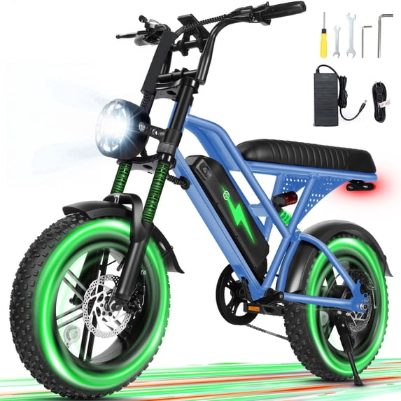 ESKUTE V100 Electric Bike for Teens Adults, 750W, 20 MPH, 48V 13 Ah,16"x4.0" Fat Tire E Bicycle, 7-Speed E-Bike with Dual Suspension Blue, UL2849 Class 2