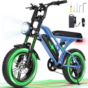 ESKUTE V100 Electric Bike for Teens Adults, 750W Peak 1500W 28 Mph 48V 13 Ah,16x4.0 Fat Tire E Bicycle, 7-Speed E-Bike with Dual Suspension Blue, UL2849