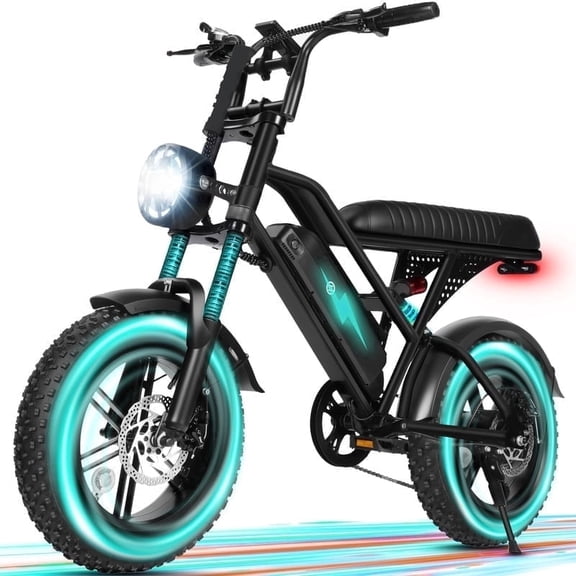 V100 Electric Bike for Teens Adults, 750W Peak 1500W 28 Mph 48V 18 Ah,16"x4.0" Fat Tire E Bicycle, 7-Speed E-Bike with Dual Suspension