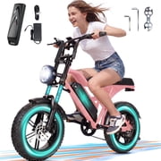 ESKUTE V100 Electric Bike for Teens Adults Students, 750W 20 Mph 48V 13 Ah,16"x4.0" Fat Tire E Bicycle, 7-Speed Dual Suspension Mountain EBike Pink, UL2849