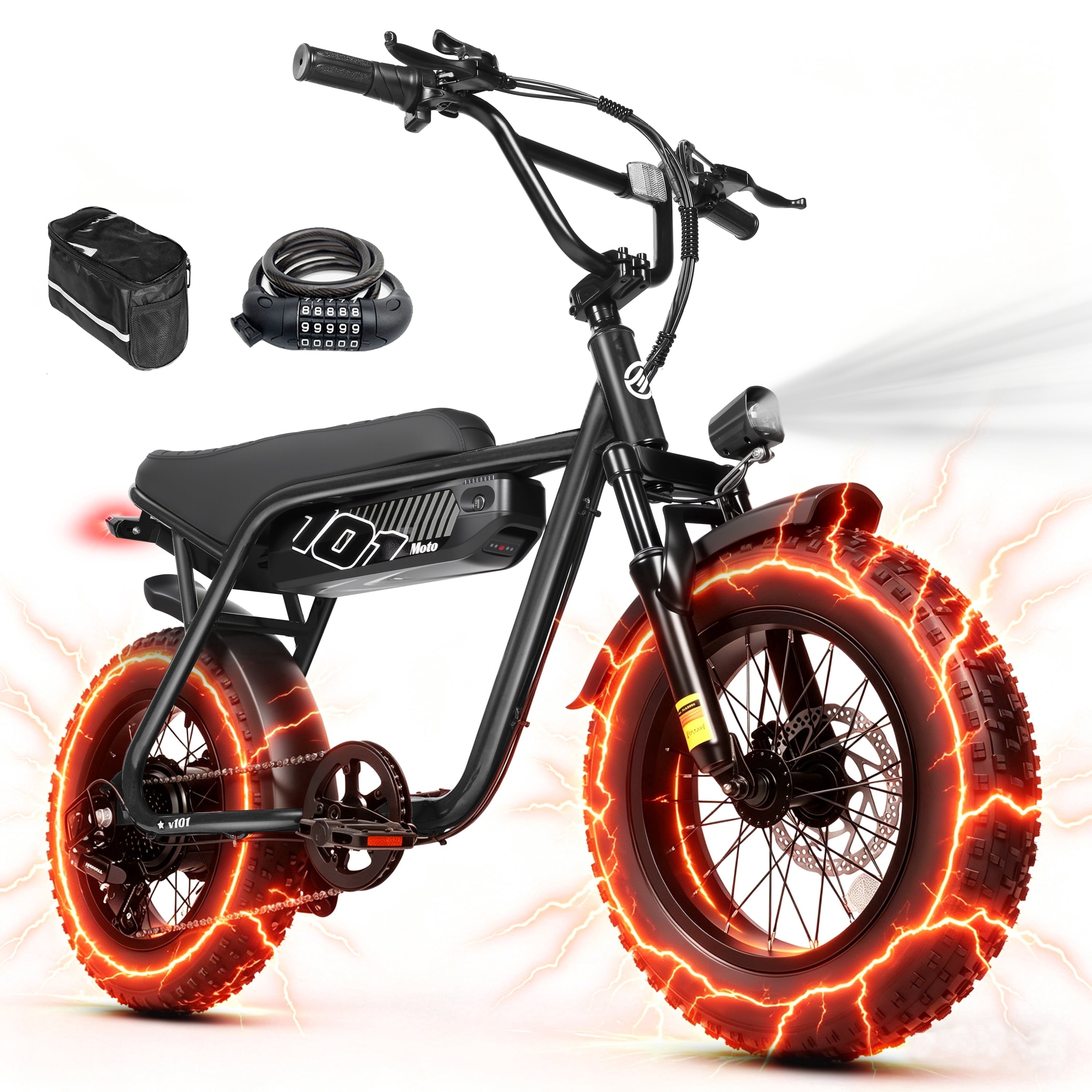 Eskute V101 Electric Bike for Adults & Teens – 28 MPH, 750W (Peak 1500W), 48V 13Ah Battery, 16"x4.0" Fat Tires, 7-Speed, Front Suspension, Black with Phonebag & Lock, UL2849