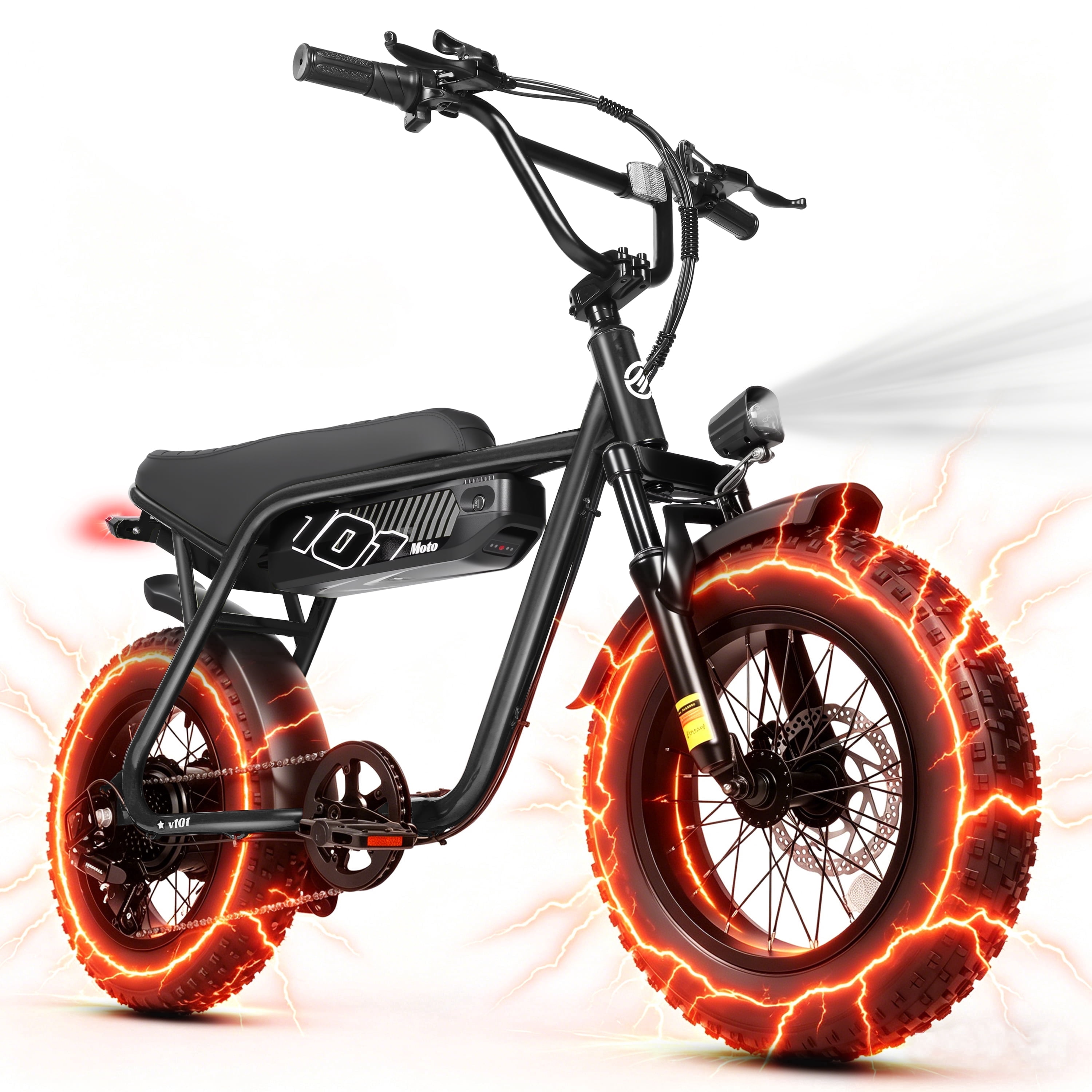 Eskute V101 Electric Bike for Adults & Teens – 28 MPH, 750W (Peak 1500W), 48V 13Ah Battery, 16"x4.0" Fat Tires, 7-Speed, Front Suspension, Black, UL2849