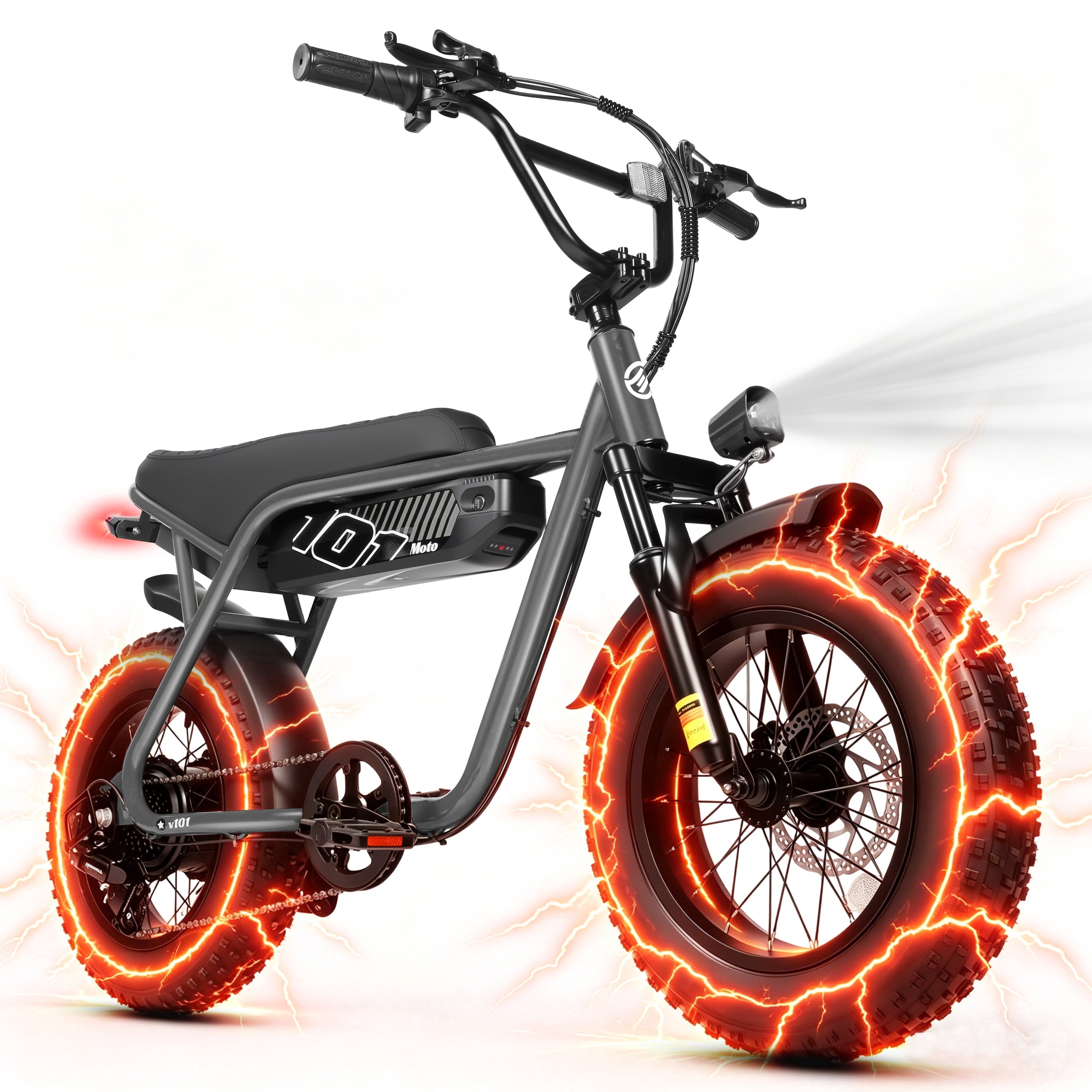 Eskute V101 Electric Bike for Adults & Teens – 28 MPH, 750W (Peak 1500W), 48V 13Ah Battery, 16"x4.0" Fat Tires, 7-Speed, Front Suspension, Grey, UL2849