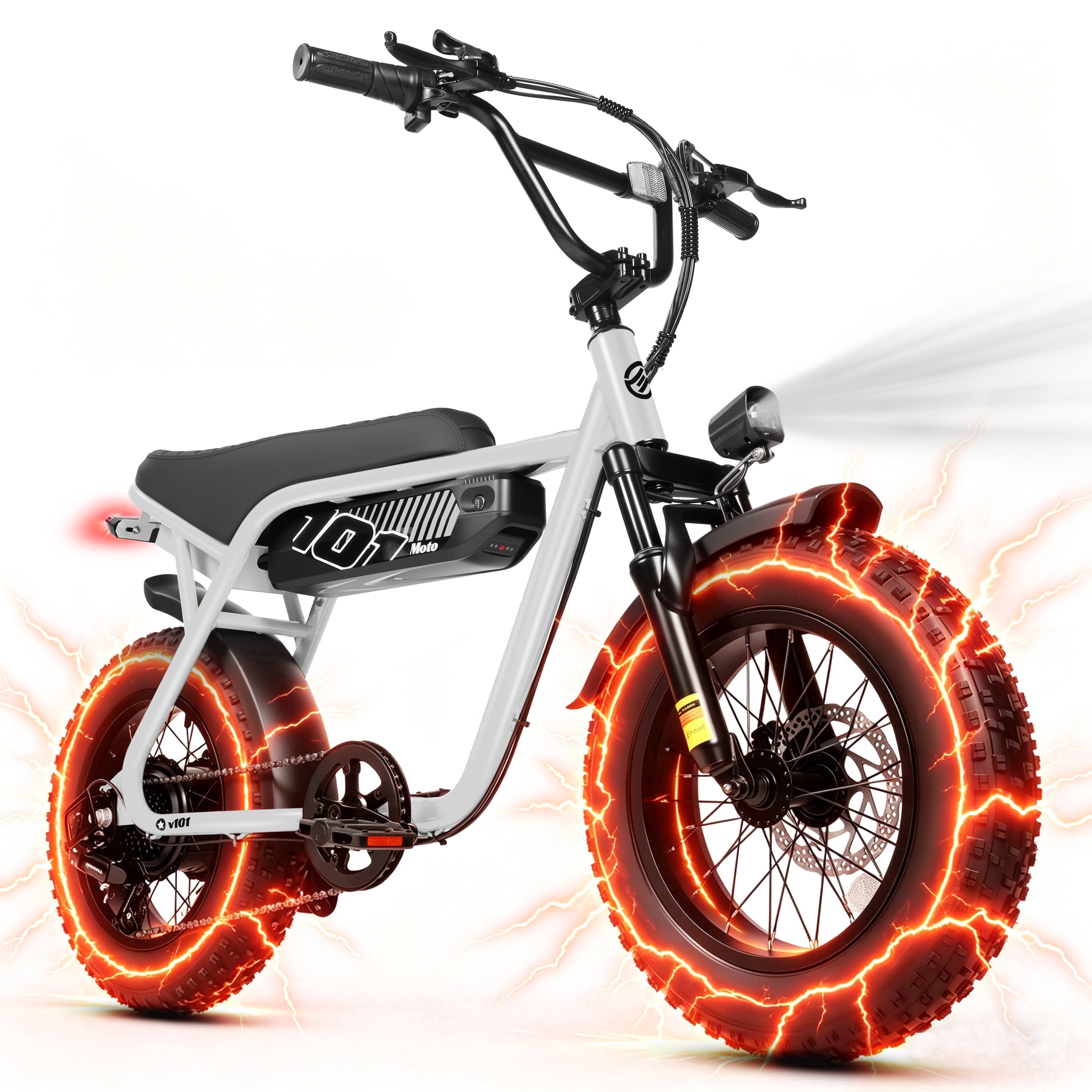 Eskute V101 Electric Bike for Adults & Teens – 28 MPH, 750W (Peak 1500W), 48V 13Ah Battery, 16"x4.0" Fat Tires, 7-Speed, Front Suspension, White, UL2849