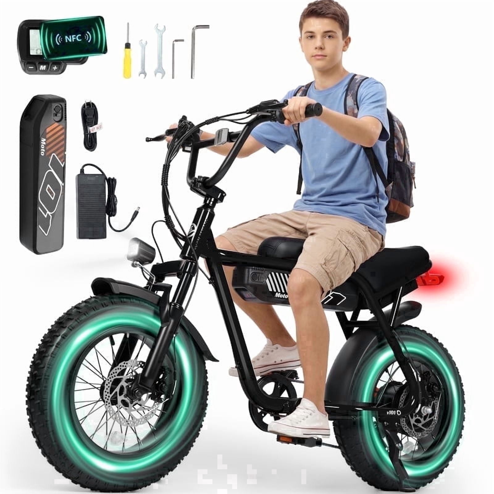 ESKUTE V101 Electric Bike for Adults & Teens 750W Peak 1500W, 28MPH, 48V 13Ah Battery, 16"x4.0" Fat Tire E-Bike, 7-Speed, Front Suspension, All-Terrain Ebike Black, UL2849