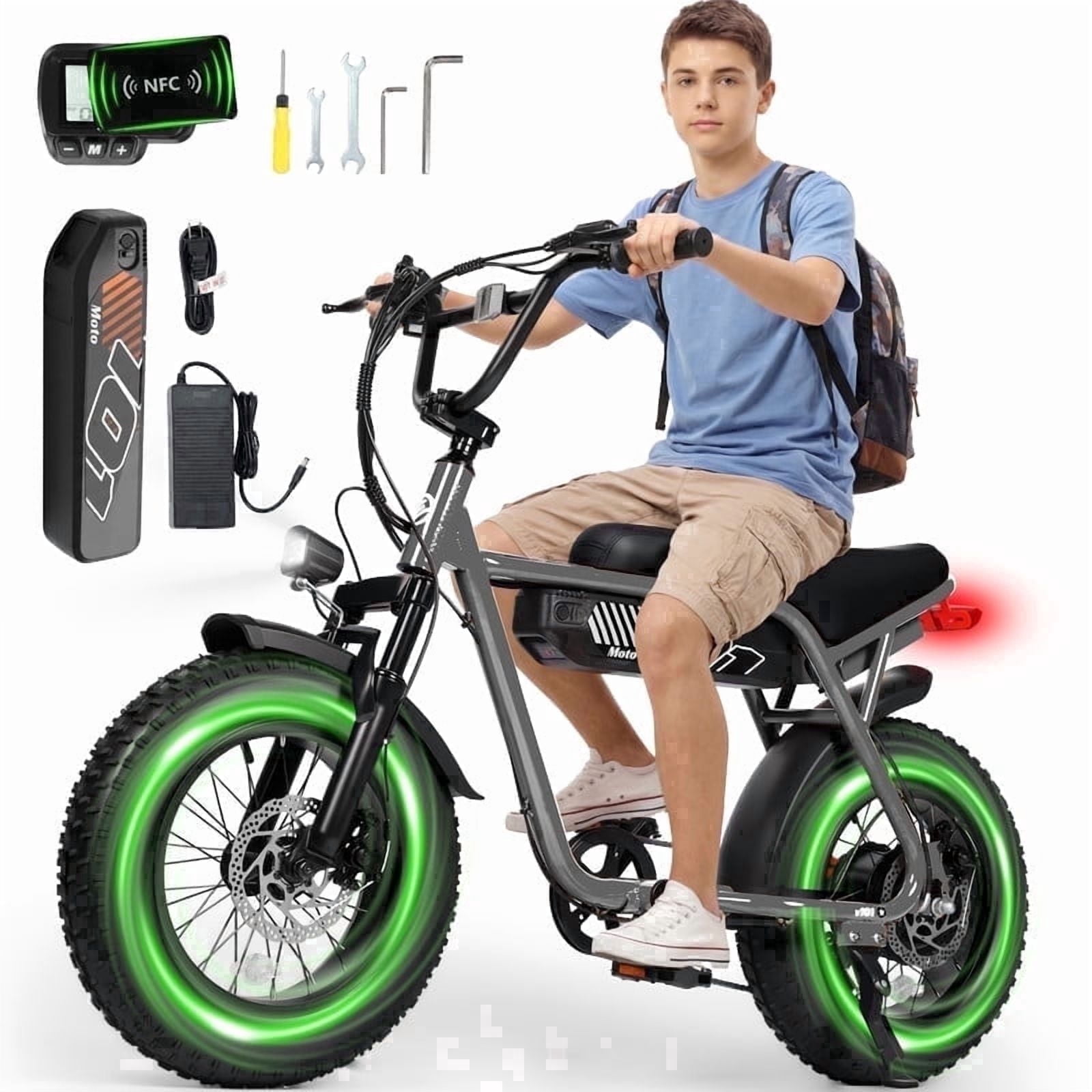 ESKUTE V101 Electric Bike for Adults & Teens 750W Peak 1500W, 28MPH, 48V 13Ah Battery, 16"x4.0" Fat Tire E-Bike, 7-Speed, Front Suspension, All-Terrain Ebike Gray, UL2849