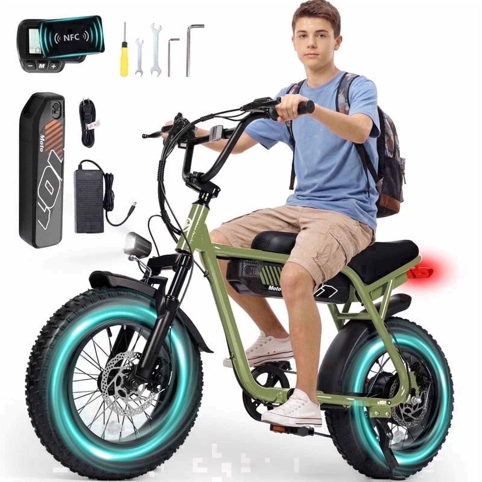 ESKUTE V101 Electric Bike for Adults & Teens 749W , 19MPH, 48V 13Ah Battery, 16"x4.0" Fat Tire E-Bike, 7-Speed, Front Suspension, All-Terrain Ebike Black, UL2849 Class 2
