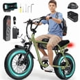 thumbnail image 1 of ESKUTE V101 Electric Bike for Adults & Teens 750W Peak 1500W, 28MPH, 48V 13Ah Battery, 16"x4.0" Fat Tire E-Bike, 7-Speed, Front Suspension, All-Terrain Ebike Green with Phonebag & Lock, UL2849, 1 of 9