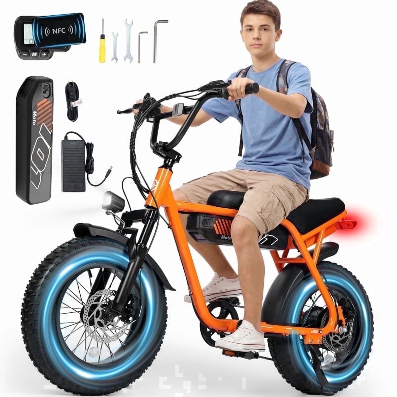 ESKUTE V101 Electric Bike for Adults & Teens 750W Peak 1500W, 28MPH, 48V 13Ah Battery, 16"x4.0" Fat Tire E-Bike, 7-Speed, Front Suspension, All-Terrain Ebike Orange, UL2849