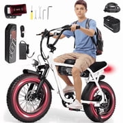 ESKUTE V101 Electric Bike for Adults & Teens 749W , 19MPH, 48V 13Ah Battery, 16"x4.0" Fat Tire E-Bike, 7-Speed, Front Suspension, All-Terrain Ebike White with Phonebag & Lock, UL2849