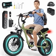ESKUTE V101 Electric Bike for Adults & Teens 749W , 19MPH, 48V 13Ah Battery, 16"x4.0" Fat Tire E-Bike, 7-Speed, Front Suspension, All-Terrain Ebike Green with Phonebag & Lock, UL2849